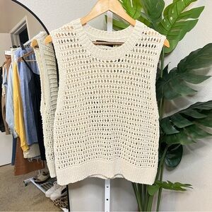 🤍✨ MNG Mango Cream Crochet Sweater Vest | Open Knit Sleeveless Pullover Sz XXL